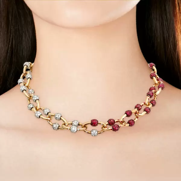 25ctw Flush Set Ruby and White Sapphire Link Necklace