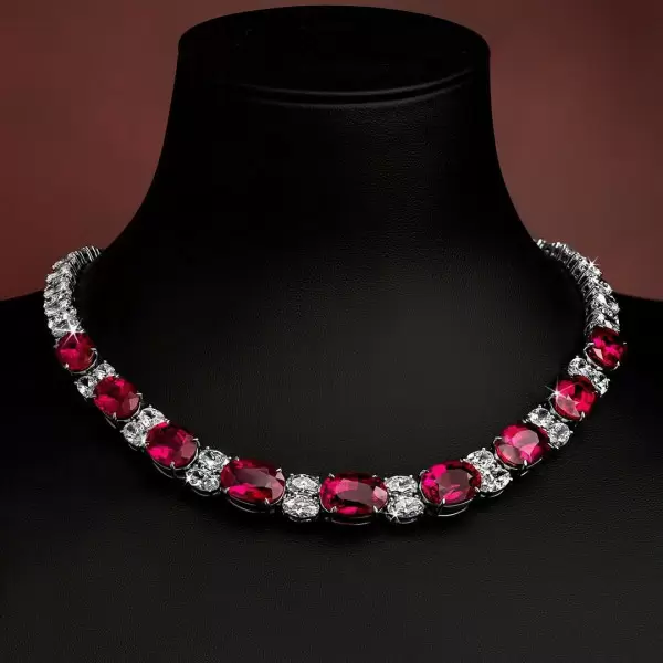 130ctw Oval Cut Ruby and White Sapphire Statement Necklace