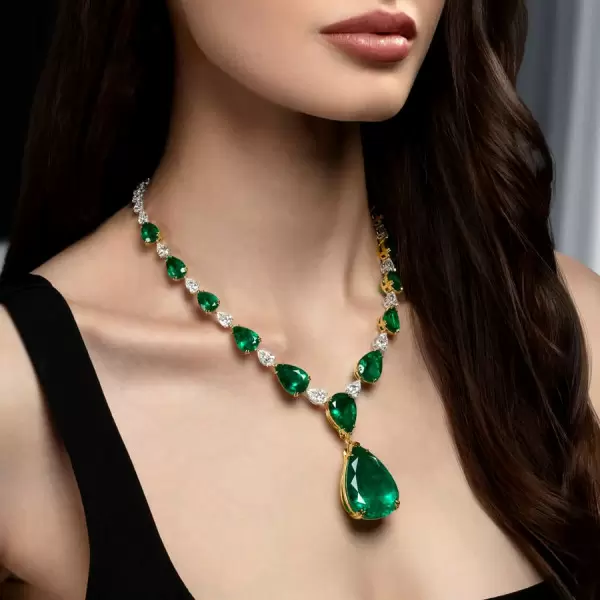 80ctw Pear Cut Emerald Classic Statement Necklace
