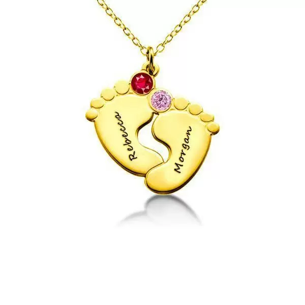 Personalized Baby Feet Necklace with Birthstones