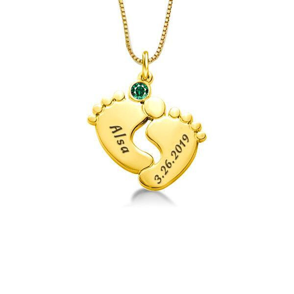 Baby Feet Name Necklace in 14K Gold Plated