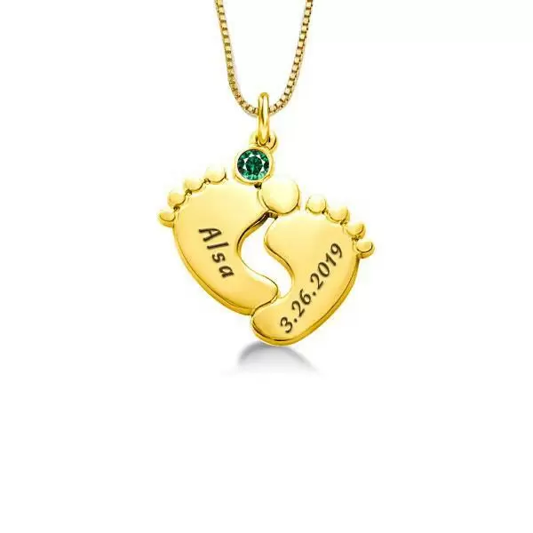 Baby Feet Name Necklace in 14K Gold Plated