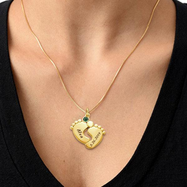 Baby Feet Name Necklace in 14K Gold Plated