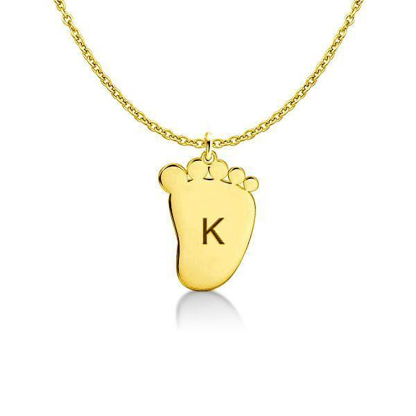 Engraved Baby Feet Necklace 14k Gold Plated Silver