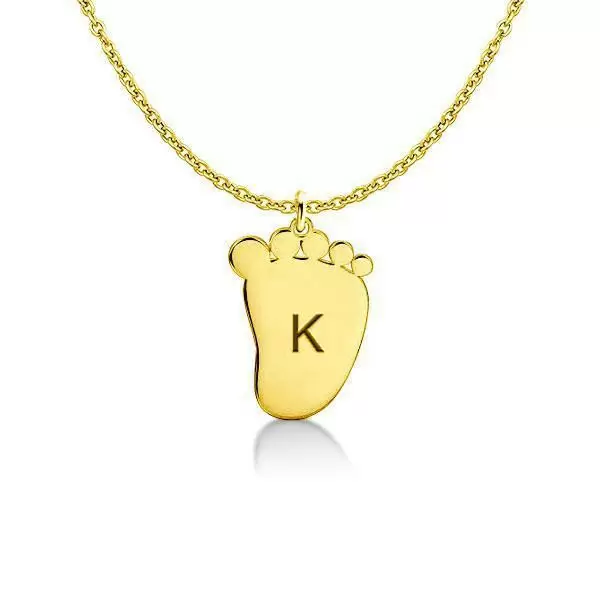 Engraved Baby Feet Necklace 14k Gold Plated Silver