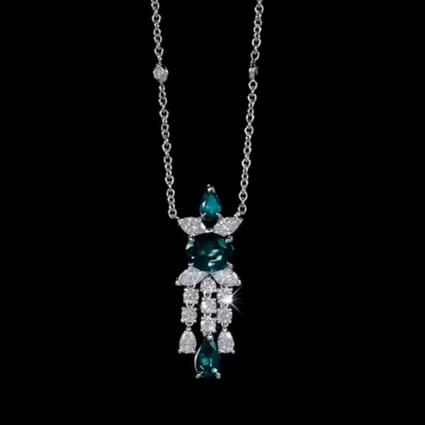 Created Emerald Sapphire Antique Pendant Necklace