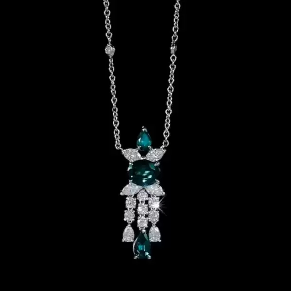 Created Emerald Sapphire Antique Pendant Necklace
