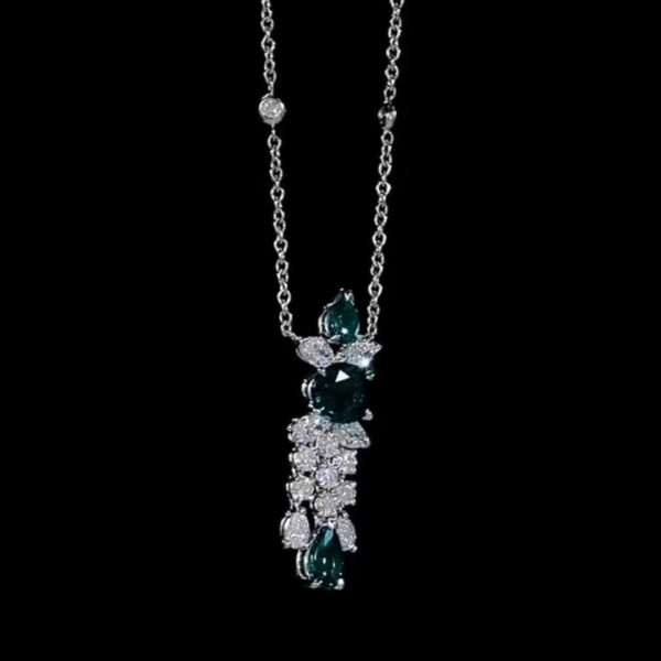 Created Emerald Sapphire Antique Pendant Necklace