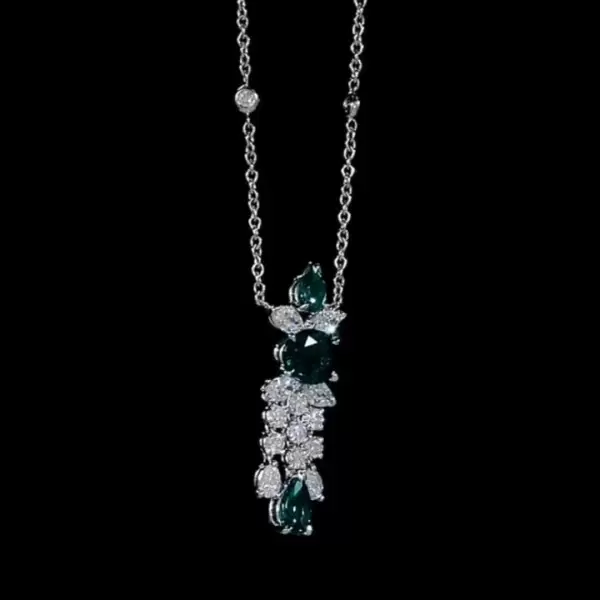 Created Emerald Sapphire Antique Pendant Necklace