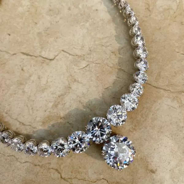 40ctw Round Cut White Sapphire Tennis Necklace