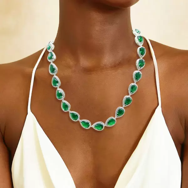 80ctw Pear Cut Emerald Halo Statement Necklace