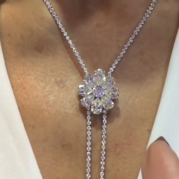 Pear Cut White Sapphire Luxury Flower Necklace