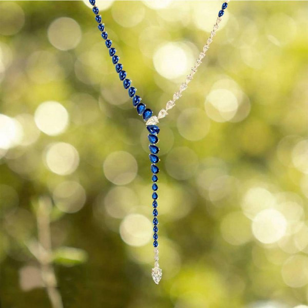 23ctw Pear Cut Blue and White Sapphire Necklace