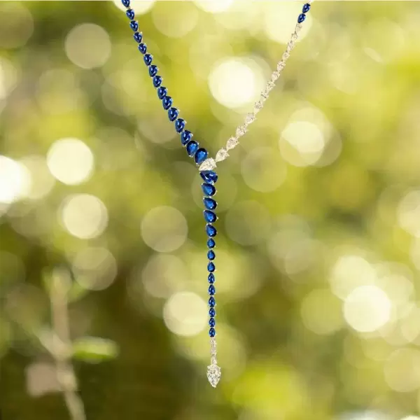 23ctw Pear Cut Blue and White Sapphire Necklace