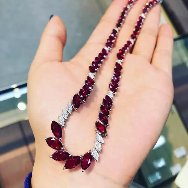 Marquise Cut Ruby Halo Necklace for Women