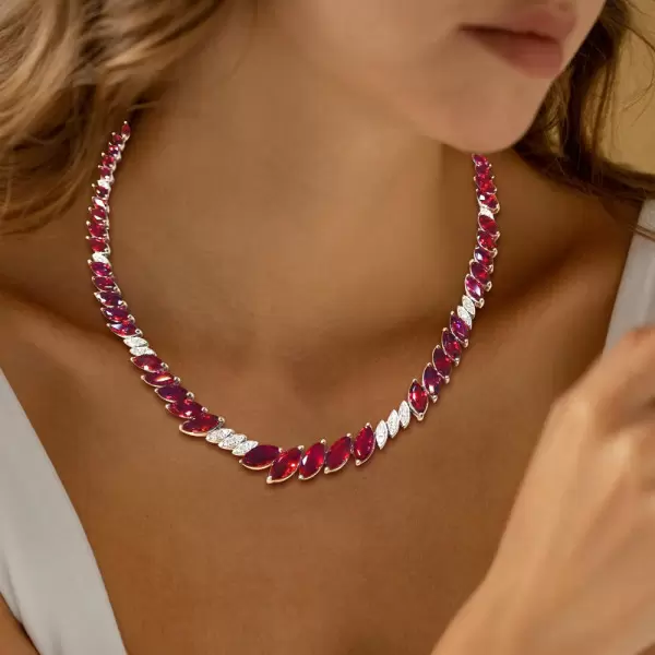 28ctw Marquise Cut Ruby Tennis Necklace