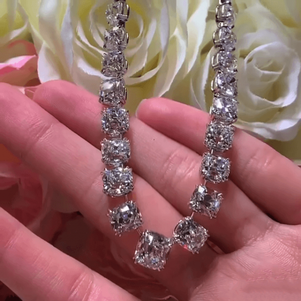 48ctw Cushion Cut White Sapphire Riviera Necklace 