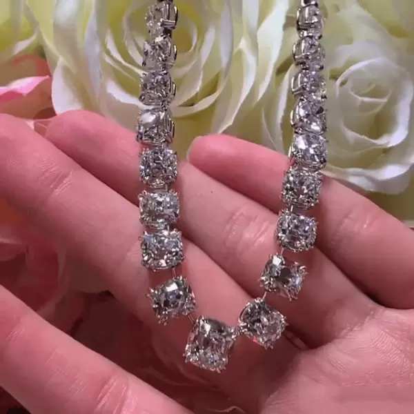 48ctw Cushion Cut White Sapphire Riviera Necklace 