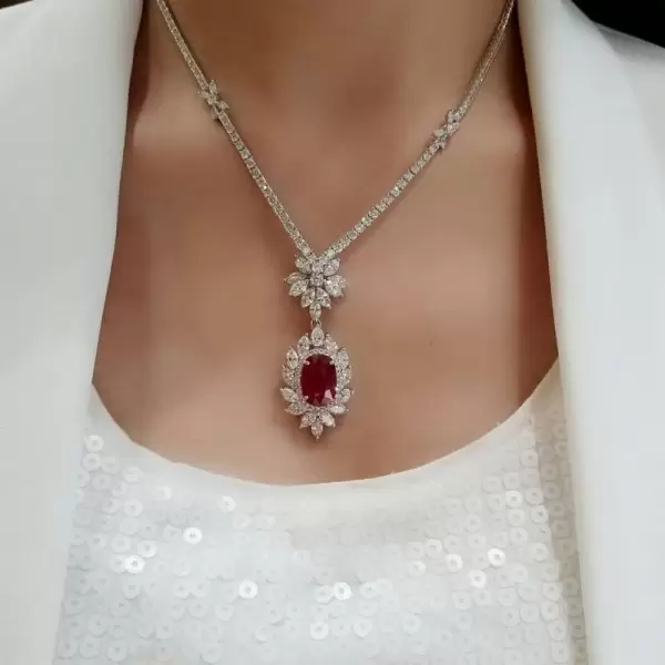 20ctw Oval Cut Ruby Halo Pendant Necklace