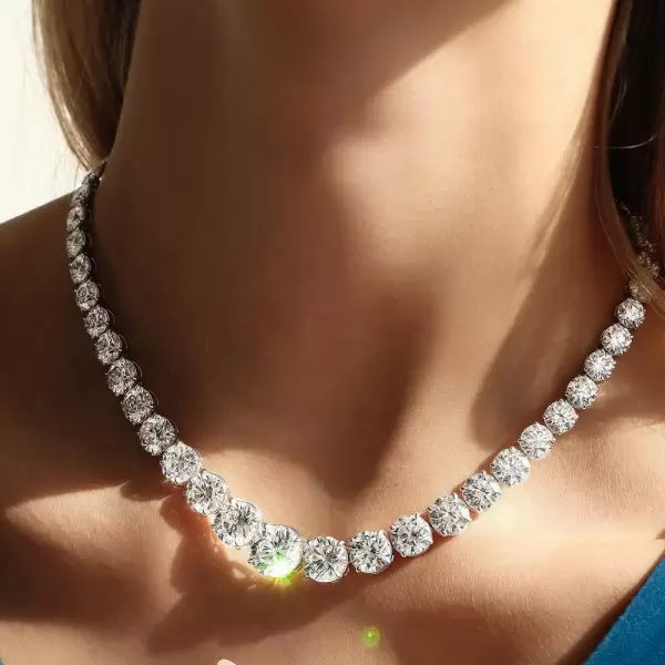 40ctw Round Cut Graduated White Sapphire Riviera Necklace