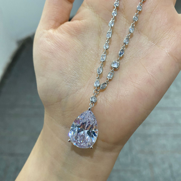 7.5ct Pear Cut White Sapphire Elegant Necklace