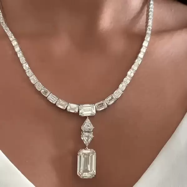 Emerald Cut White Sapphire Detachable Pendent Necklace