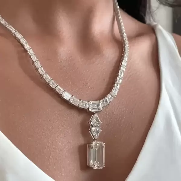 Emerald Cut White Sapphire Detachable Pendent Necklace