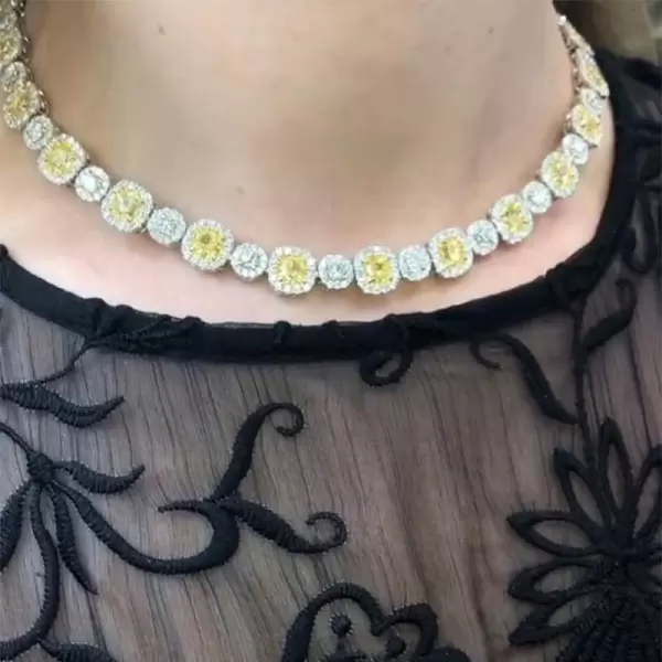 Halo Cushion Cut Yellow Sapphire Necklace