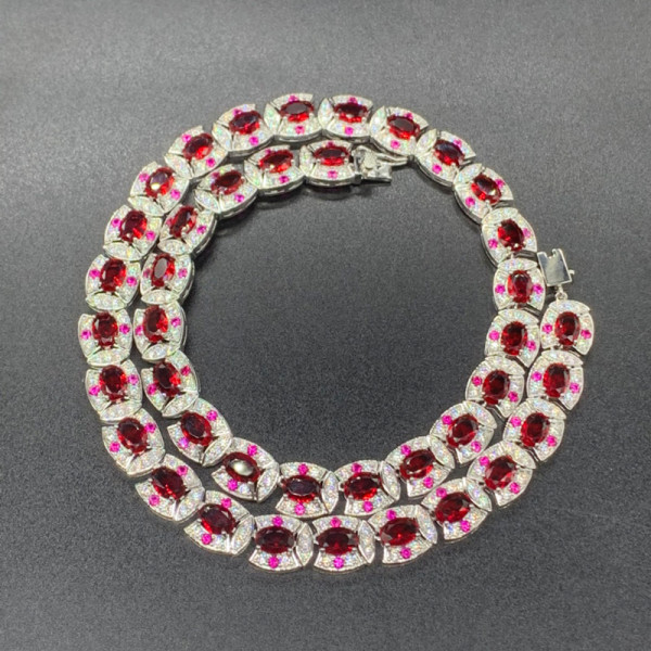 120ctw Halo Oval Cut Ruby Luxury Vintage Statement Necklace