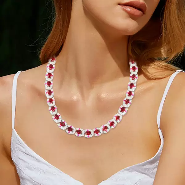 120ctw Halo Oval Cut Ruby Luxury Vintage Statement Necklace