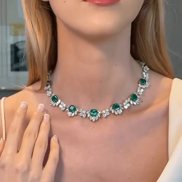 Radiant Cut Green Sapphire Flower Necklace