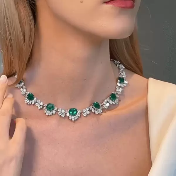 Radiant Cut Green Sapphire Flower Necklace