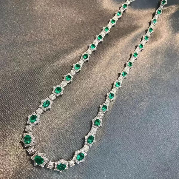 Halo Oval Cut Emerald Art-deco Style Vintage Necklace