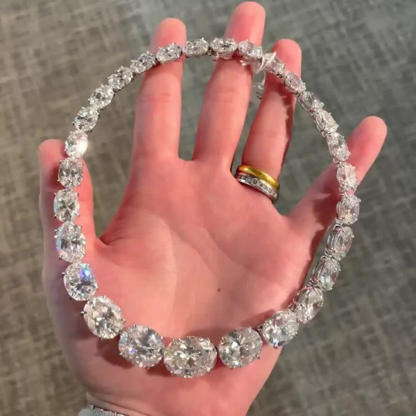 92ctw Oval Cut White Sapphire Riviere Necklace