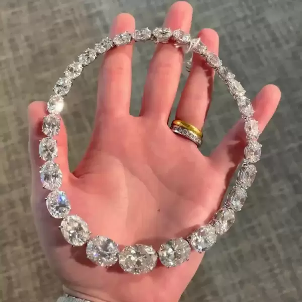 92ctw Oval Cut White Sapphire Riviere Necklace