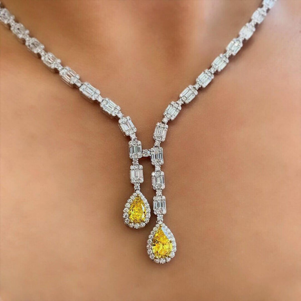 Pear Cut Yellow Sapphire Necklace