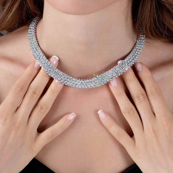 110ctw Round Cut Stardust Three-row Necklace