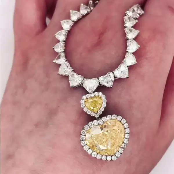 Heart Cut Yellow Sapphire Halo Pendant Necklace