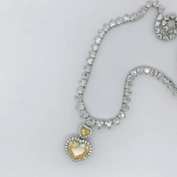 Heart Cut Yellow Sapphire Halo Pendant Necklace