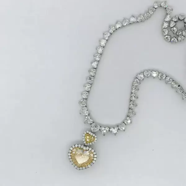 Heart Cut Yellow Sapphire Halo Pendant Necklace