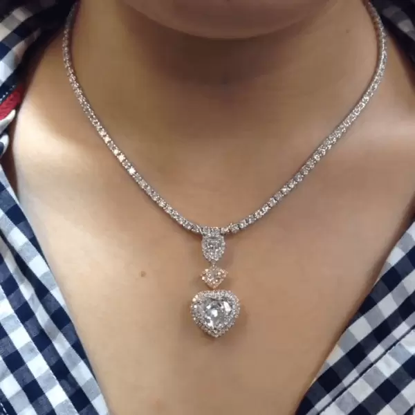 Halo Heart Pendant Tennis Chain White Sapphire Necklace