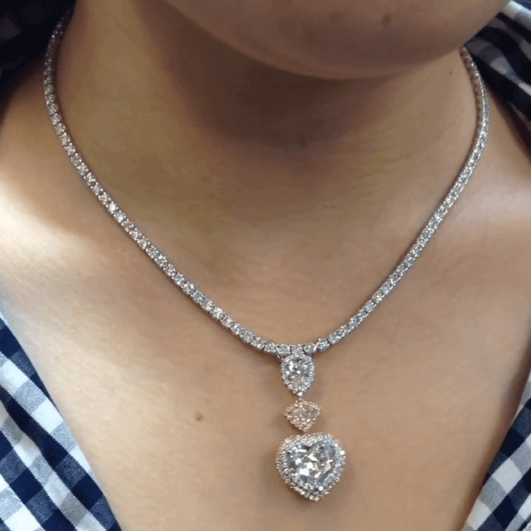 Halo Heart Pendant Tennis Chain White Sapphire Necklace