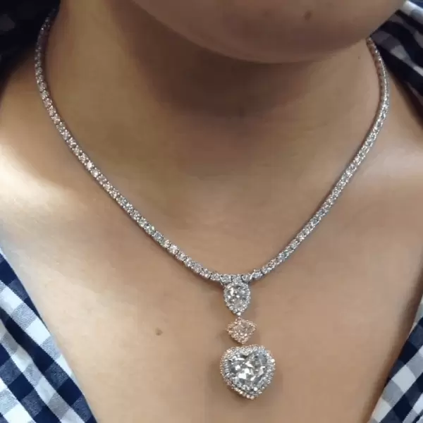 Halo Heart Pendant Tennis Chain White Sapphire Necklace