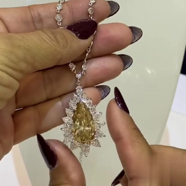 15ct Pear Cut Yellow Sapphire Pendant Necklace