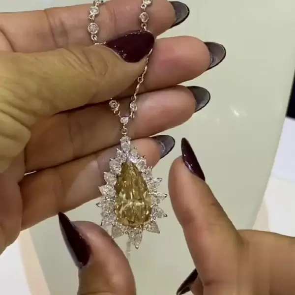 15ct Pear Cut Yellow Sapphire Pendant Necklace