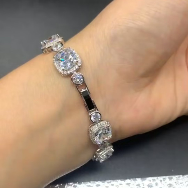Cushion Cut White Sapphire Halo Bracelet