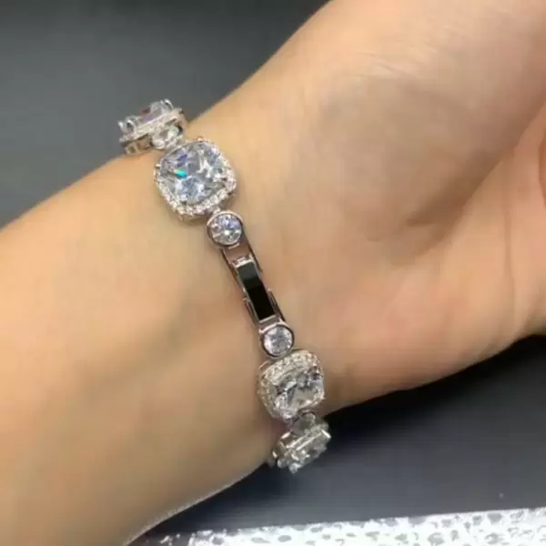 Cushion Cut White Sapphire Halo Bracelet
