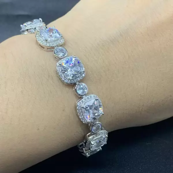 Cushion Cut White Sapphire Halo Bracelet