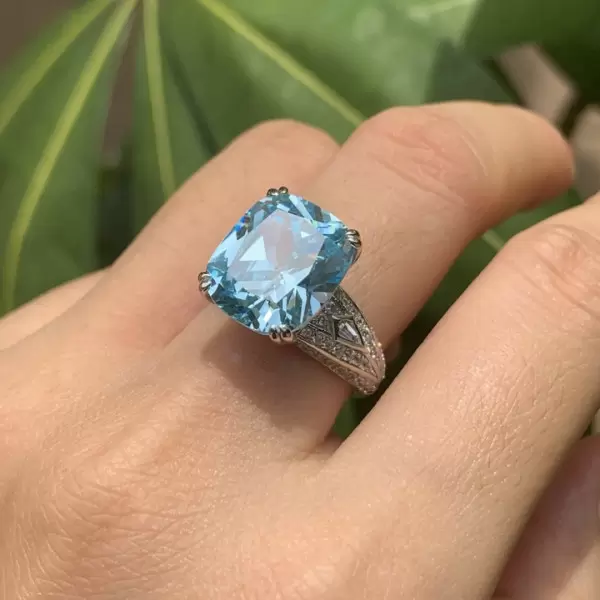 11ct Cushion Cut Aquamarine Engagement Ring
