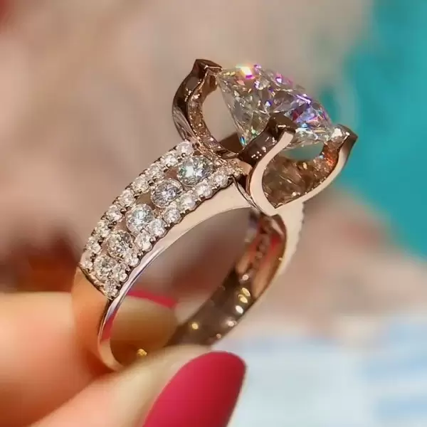2.5ct Round Cut Lab Created Gemstone Engagement Ring with Three Rows Paved Diamonds